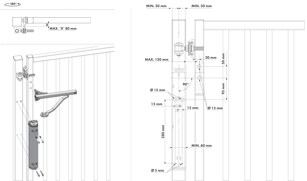 Locinox verticlose-2, atidarymui iki 180°