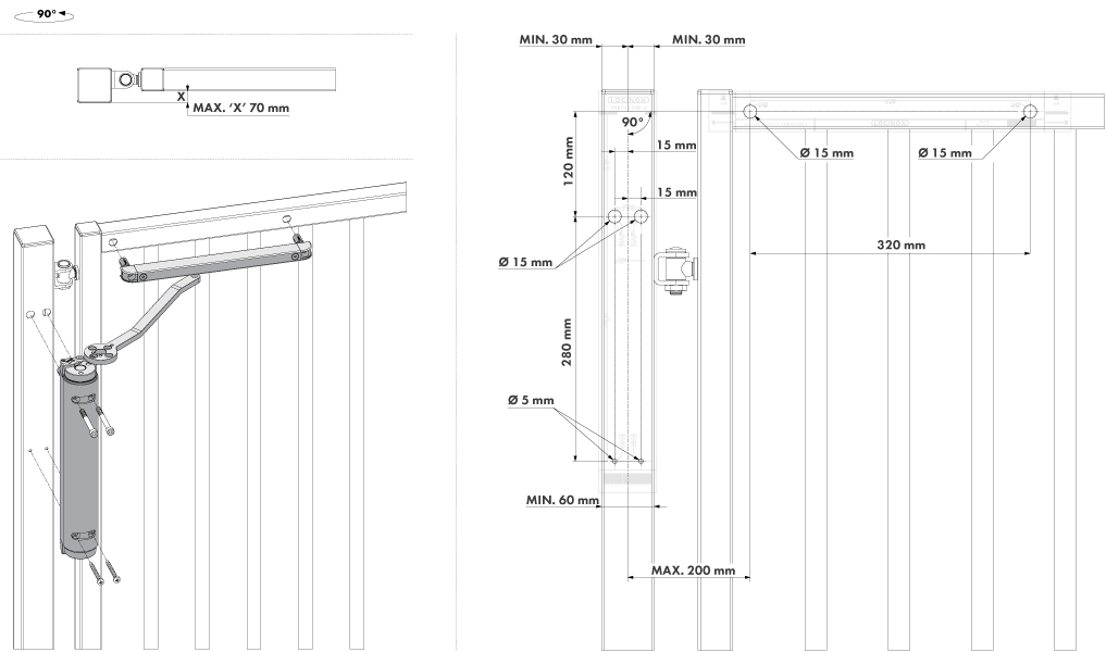 Locinox verticlose-2, atidarymui iki 90°