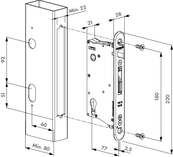 LOCINOX EIGHTYLOCK-M – brėžinys