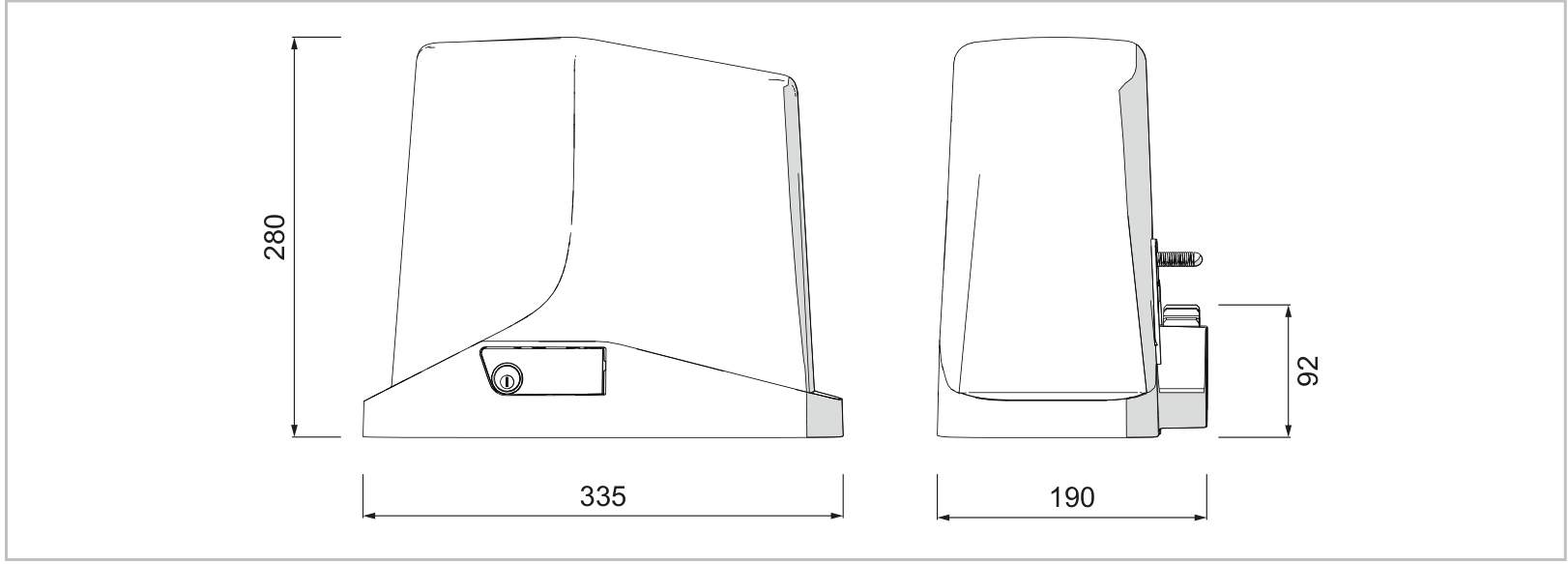 TURBO S matmenys: 335 × 190 × 280 mm; krumpliaračio padėtis – 92 mm