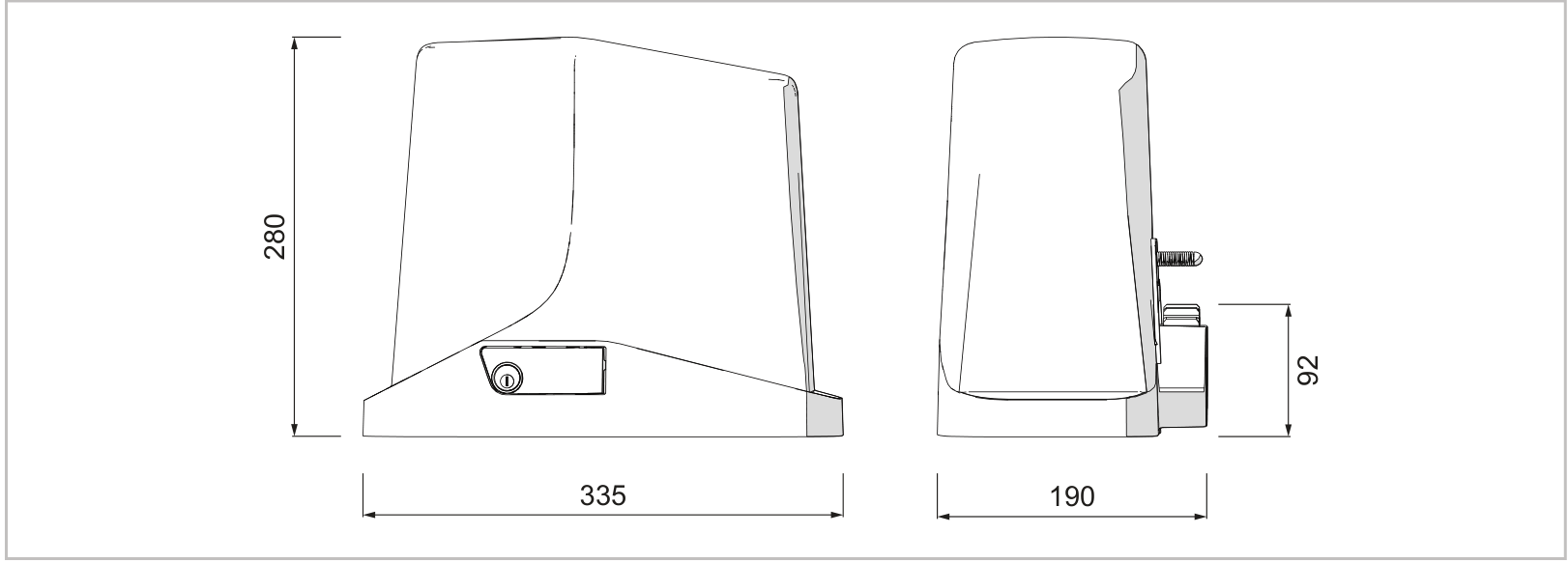 TURBO S matmenys: 335 × 190 × 280 mm; krumpliaračio padėtis – 92 mm