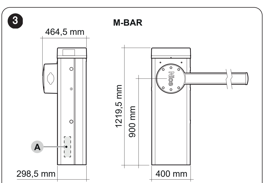 NICE M-BAR – originalūs korpuso matmenys ir gaminio lentelės vieta NICE M-BAR – originalūs korpuso matmenys ir gaminio lentelės vieta