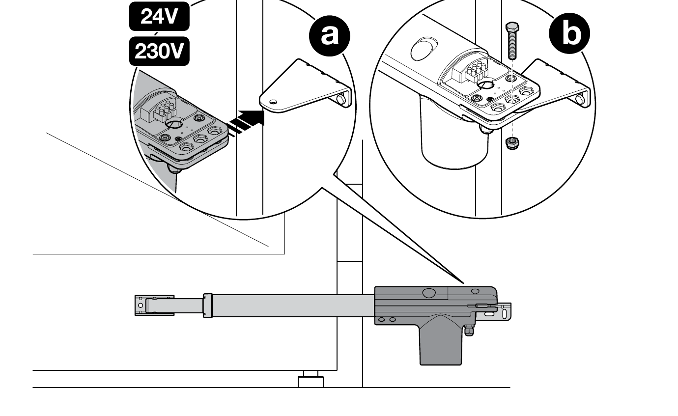 NICE TOO – galinio kronšteino ir 24 V variklio tvirtinimas NICE TOO – galinio kronšteino ir 24 V variklio tvirtinimas