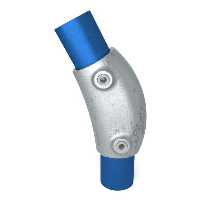 Naudojimo pavyzdys: cinkuota reguliuojama jungtis 48,3 mm vamzdžiams, L formos, 120°–165°