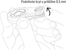 2. Šiek tiek pakelkite apatinę dangtelio dalį, maždaug 0,5 mm 2. Šiek tiek pakelkite apatinę dangtelio dalį, maždaug 0,5 mm