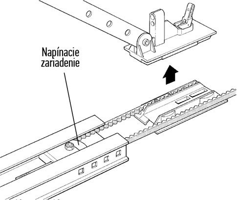 3. Pastumkite įtempimo įtaisą į tarpinę padėtį, kad galėtumėte ištraukti vežimėlį iš bėgelio: